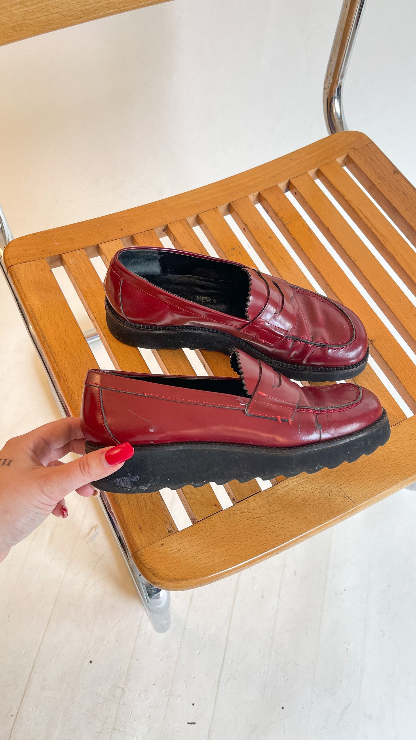 90s Oxblood Red Platform Loafers (US W6.5)