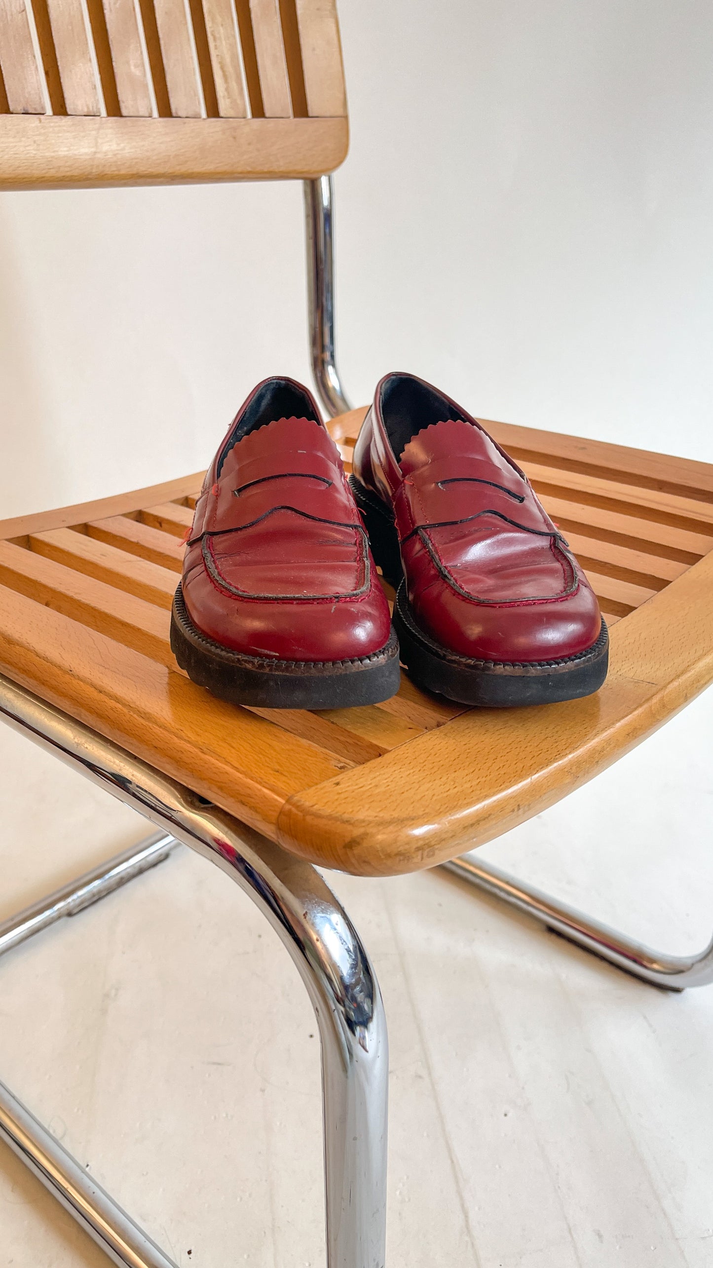 90s Oxblood Red Platform Loafers (US W6.5)