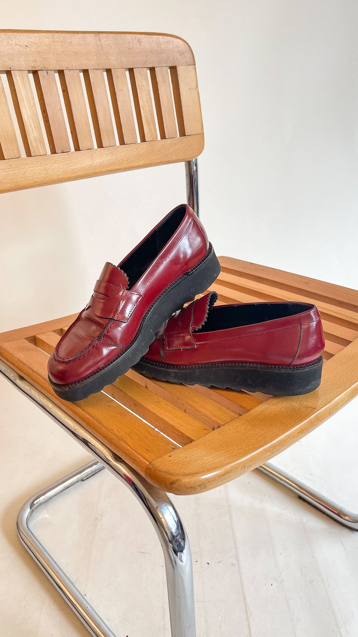 90s Oxblood Red Platform Loafers (US W6.5)