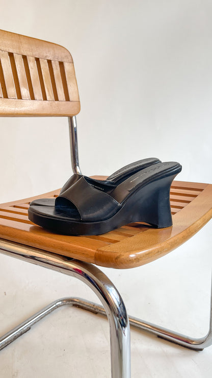 90s Black Platform Wedge Mules (US W7.5)