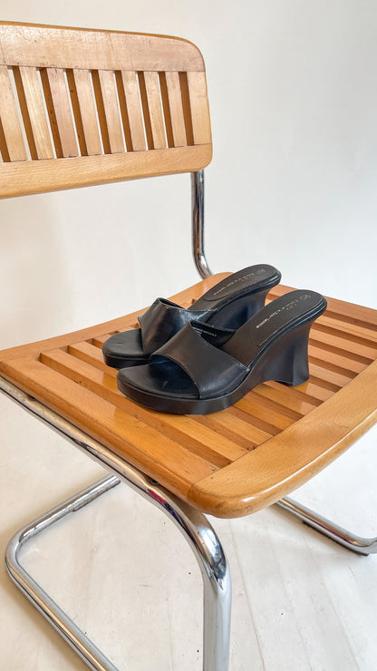 90s Black Platform Wedge Mules (US W7.5)