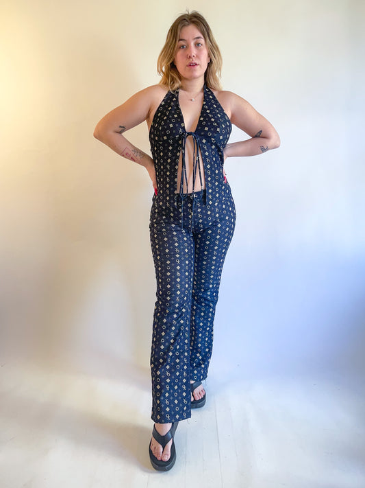 90s Y2K Denim Two Piece Halter & Pants Set (M/L)