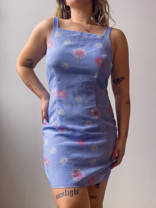 90s Periwinkle Floral Mini Dress (L)