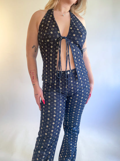 90s Y2K Denim Two Piece Halter & Pants Set (M/L)