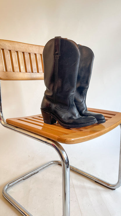 70s Black Heeled Cowboy Boots (US W7-7.5)