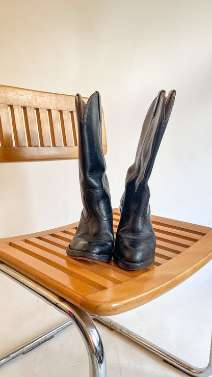 70s Black Heeled Cowboy Boots (US W7-7.5)