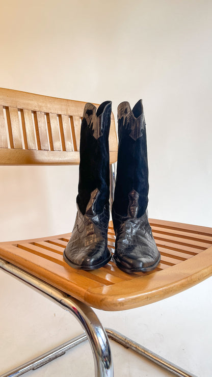 90s Suede & Leather Cowboy Boots (US W10)