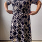 70s Black & White Geometric Print Midi Dress (XXL)