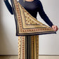 70s Long Sleeve Maxi Dress w/ Matching Scarf (L)