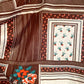 70s Brown & White Floral Patchwork Printed Nylon Button Up Top (L/XL)