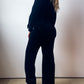 70s Black Velvet Wide Leg Jumpsuit (M)
