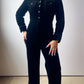 70s Black Velvet Wide Leg Jumpsuit (M)