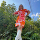 60s Mod Pink & Orange Daisy Print Mini Dress (M)