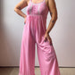 60s Pink Wide Leg Lounge Jumpsuit (M/L)