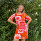 60s Mod Pink & Orange Daisy Print Mini Dress (M)