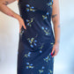 90s Black Maxi Dress w/ Blue Rose Print (L/XL)
