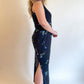 90s Black Maxi Dress w/ Blue Rose Print (L/XL)