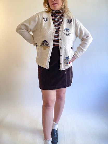 90s Fruit & Floral Patterned Cardigan (L)