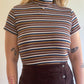 90s Striped Short Sleeve Turtleneck Top (M)