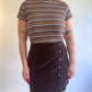 90s Brown Corduroy Button Front Mini Skirt (W31")