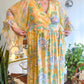 70s Rainbow Sherbert Floral Angel Sleeve Dress (XL/XXL)