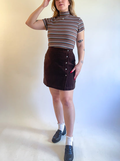 90s Striped Short Sleeve Turtleneck Top (M)