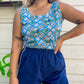 70s Blue Fruit Print Tank Top (L)