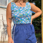 70s Blue Fruit Print Tank Top (L)