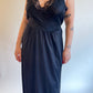 70s Black Eyelet Lace Maxi Slip Dress (XL)