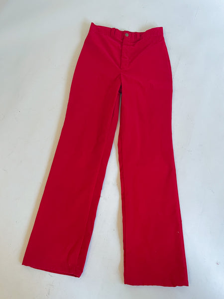 W26" 70s Cherry Red Velvet Wide Leg Pants