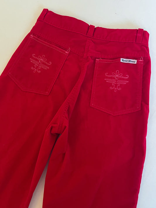 W26" 70s Cherry Red Velvet Wide Leg Pants