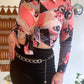 70s Pink & Black Funky Patterned Nylon Button Up (M/L)