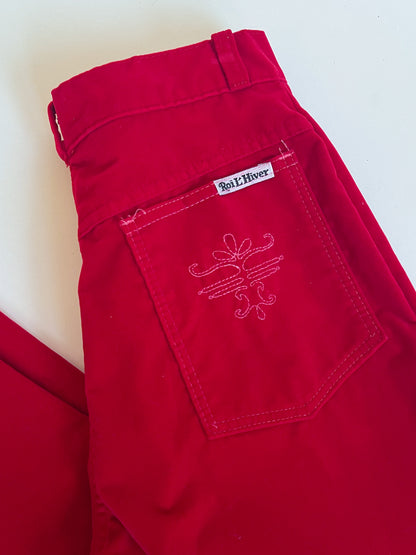 W26" 70s Cherry Red Velvet Wide Leg Pants