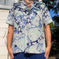 70s Blue Groovy Floral Print Button Up (L/XL)