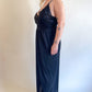 70s Black Eyelet Lace Maxi Slip Dress (XL)