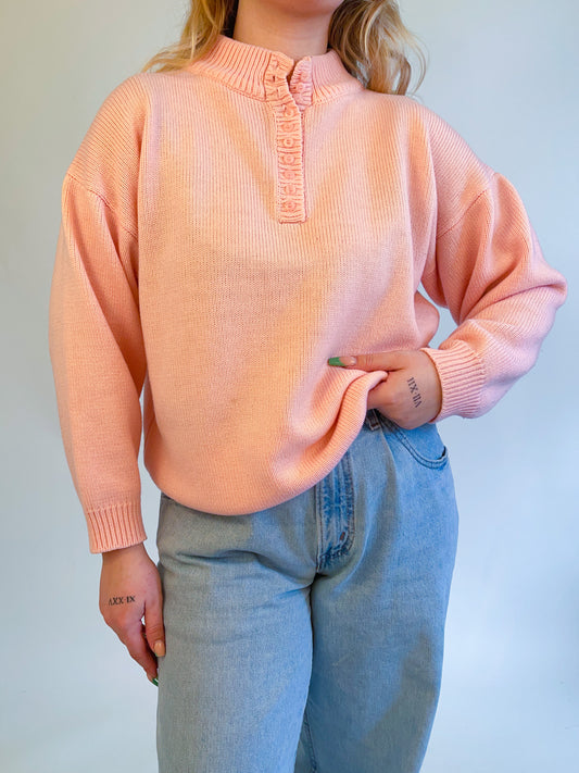 L 80s Baby Pink Chunky Sweater