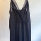 70s Black Eyelet Lace Maxi Slip Dress (XL)