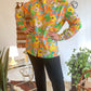 70s Bright Neon Floral Button Up (XL)