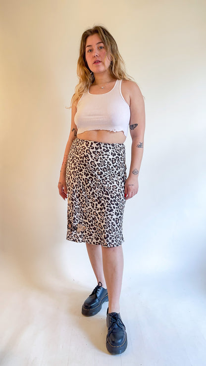 00s Silk Leopard Print Midi Skirt (S/M)