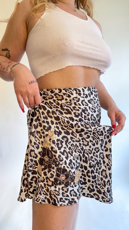 00s Silk Leopard Print Midi Skirt (S/M)