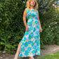 60s Green & Blue Graphic Floral Maxi Dress (L)