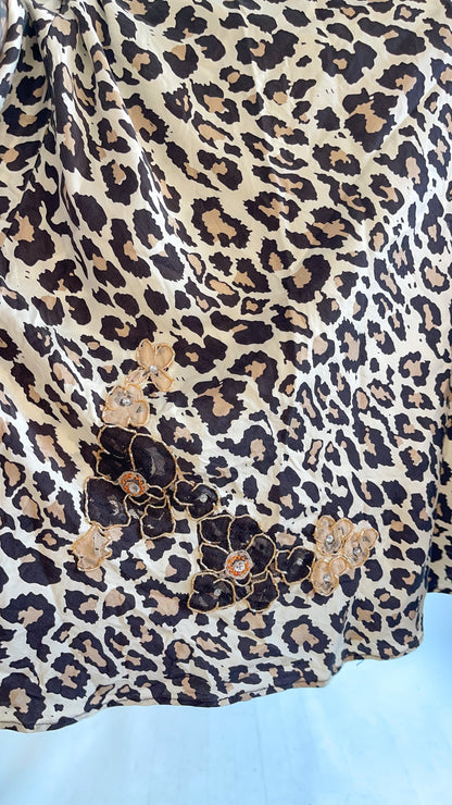 00s Silk Leopard Print Midi Skirt (S/M)