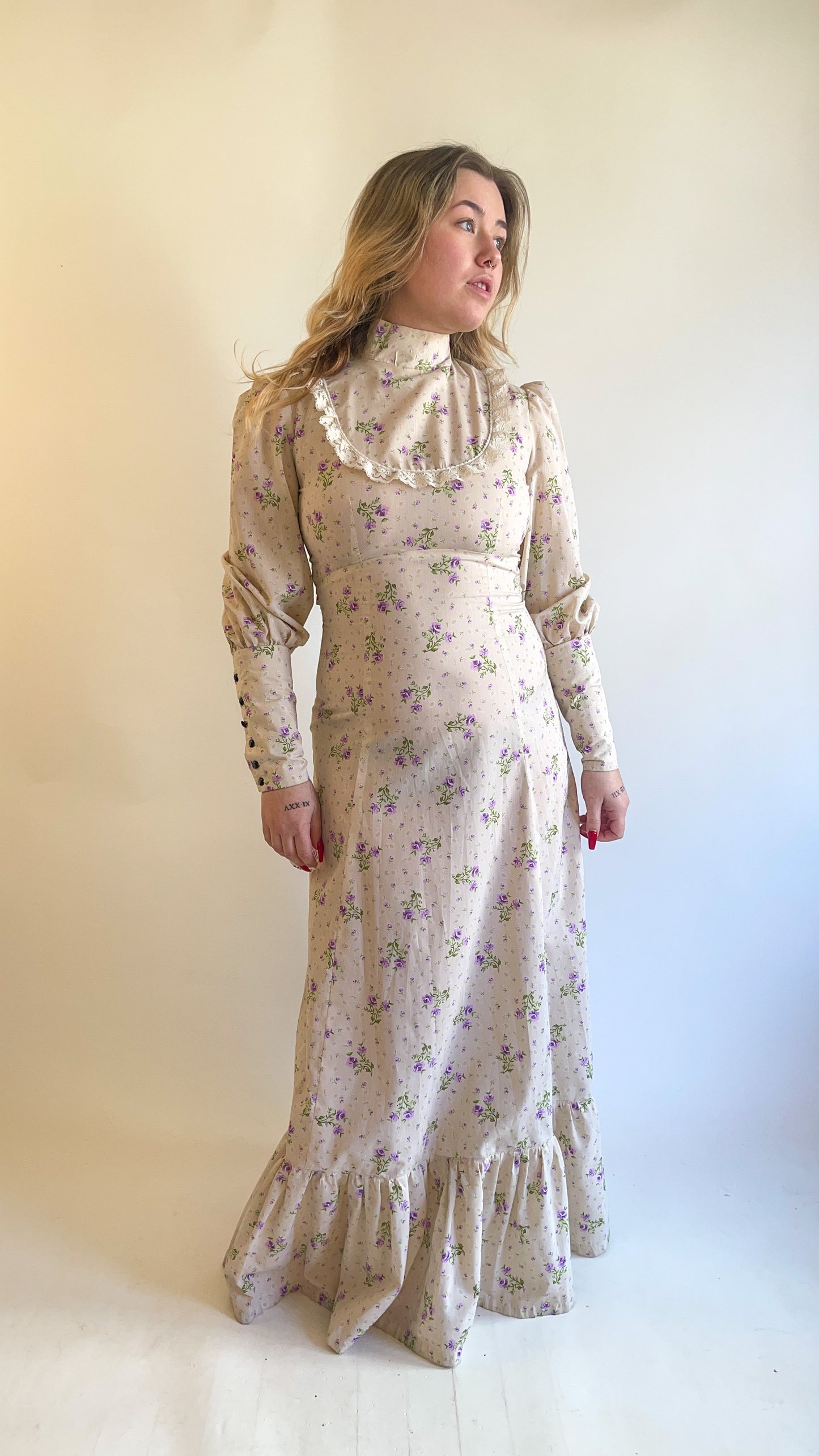 70s Gunne Sax Style Bishop Sleeve Prairie Dress (M)