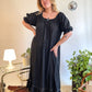 70s Black Puff Sleeve Gauze Dress (S-XXL)
