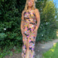 60s Psychedelic Graphic Floral Maxi Dress (S)