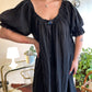70s Black Puff Sleeve Gauze Dress (S-XXL)