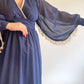 70s Navy Angel Sleeve Swiss Dot Dress (M)