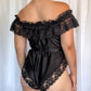 70s Black Lace Teddy Bodysuit (M)