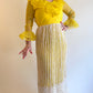 60s Sunshine Yellow Formal Dress w/ Crochet Skirt