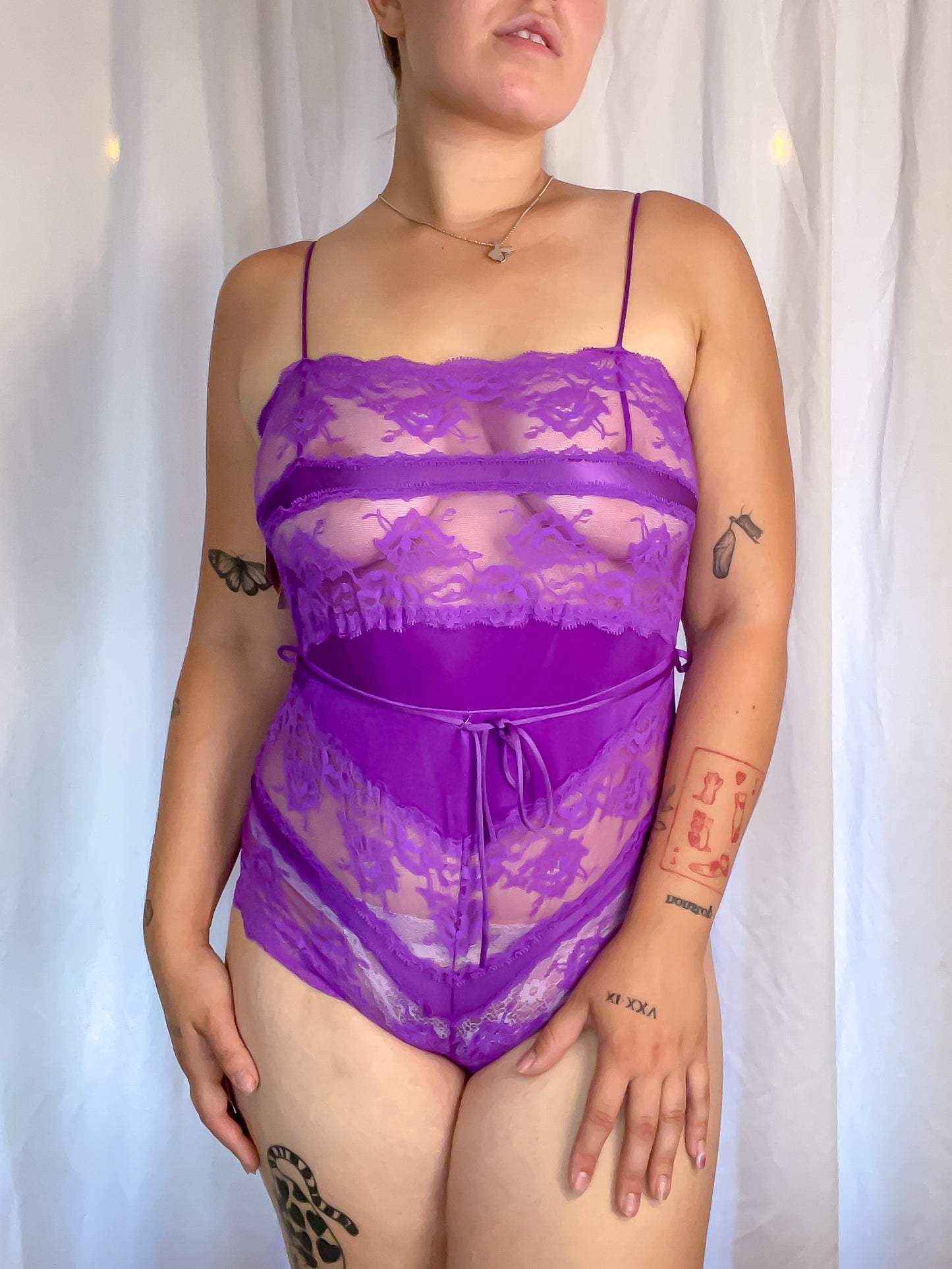 60s Deadstock Purple Lace Teddy Bodysuit (S/M)